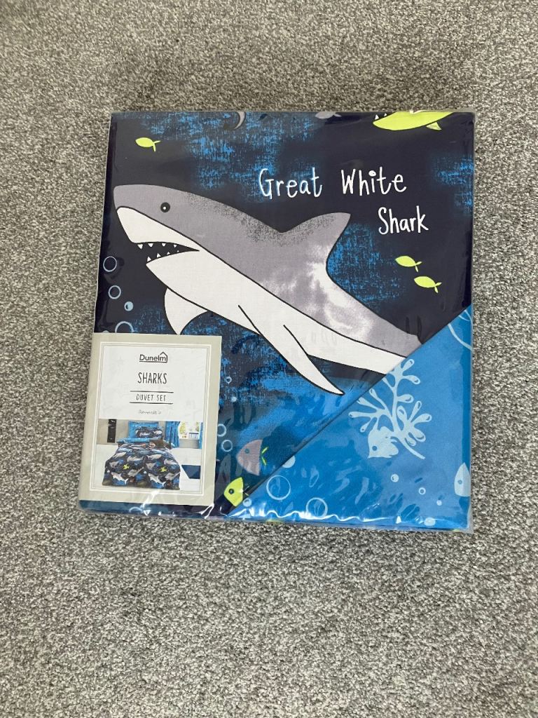 Dunelm Sharks duvet set double with two pillowcases