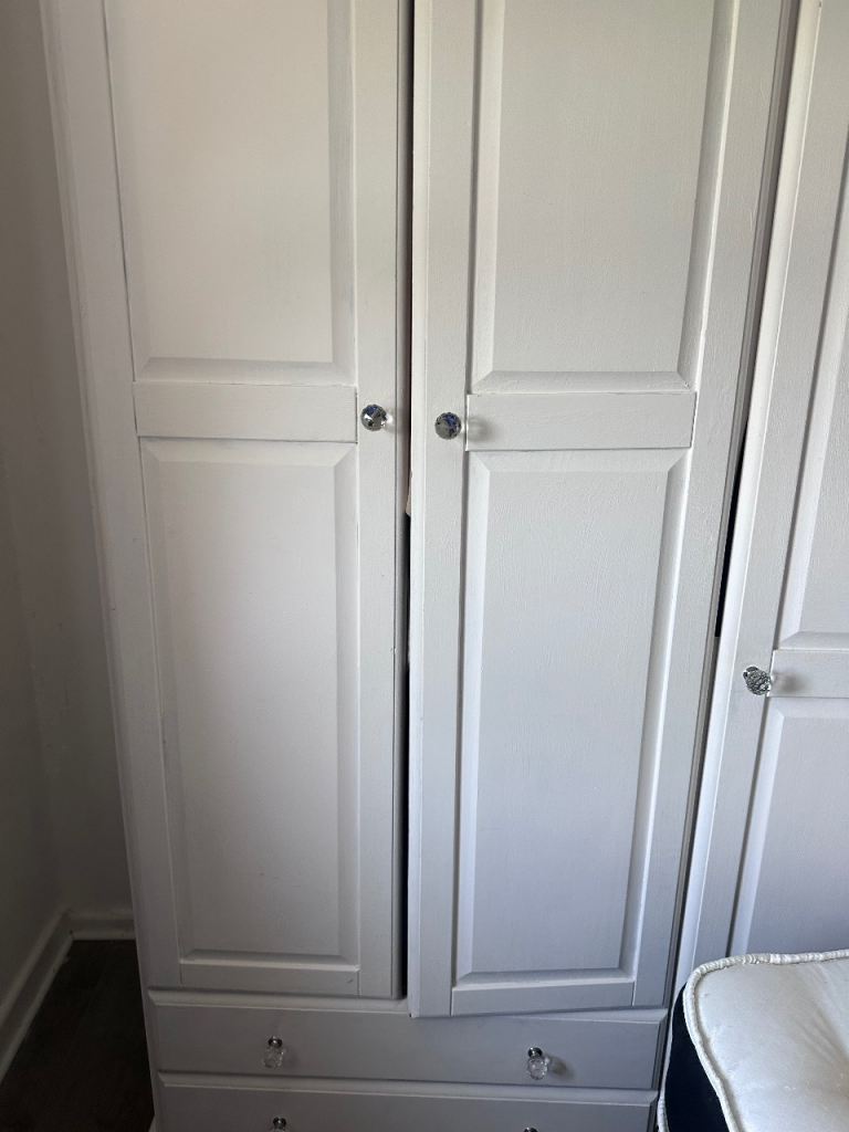 White Double Wardrobe with Two Drawers – Fair Condition