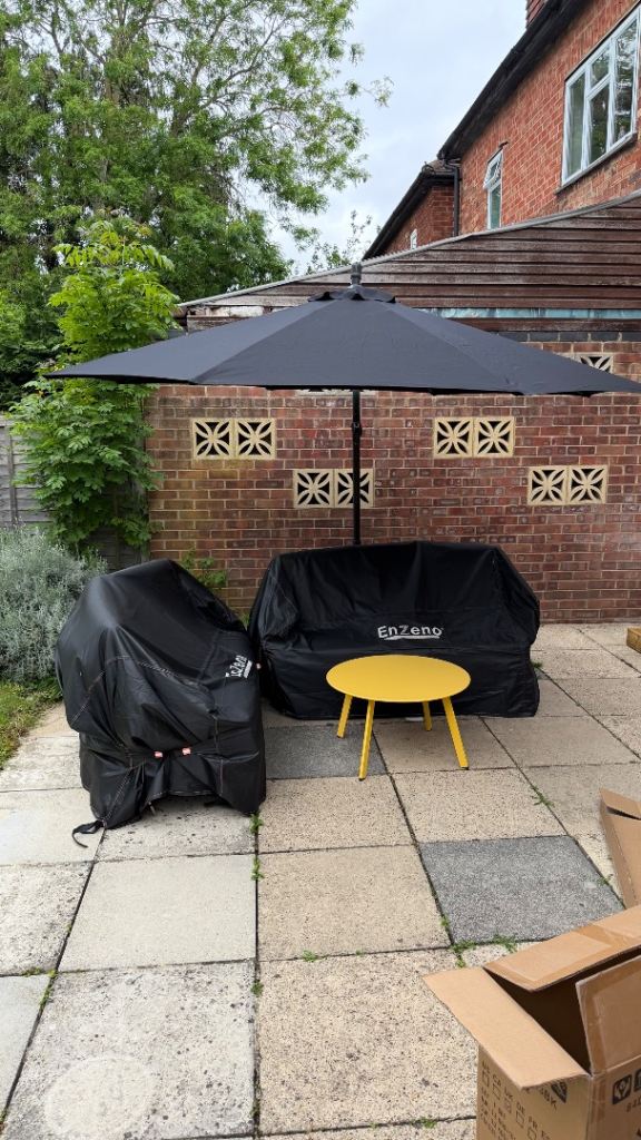 3m Garden Parasol with Base – Black, Good Condition