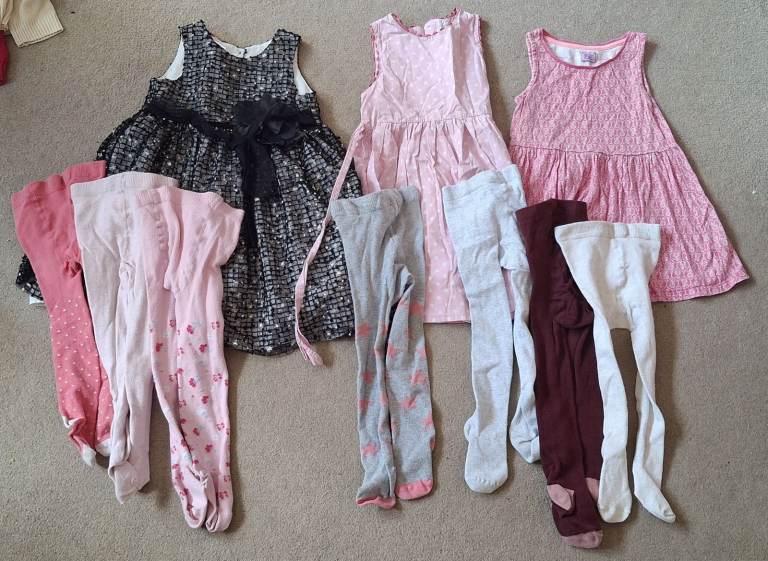Girls' Dresses and Tights Bundle - Mixed Colours, Good Condition