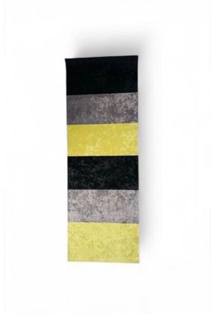 Crushed Velvet Rectangle Black Grey Yellow Carpet Rug Runner-Rubberback - 65cm x 184cm