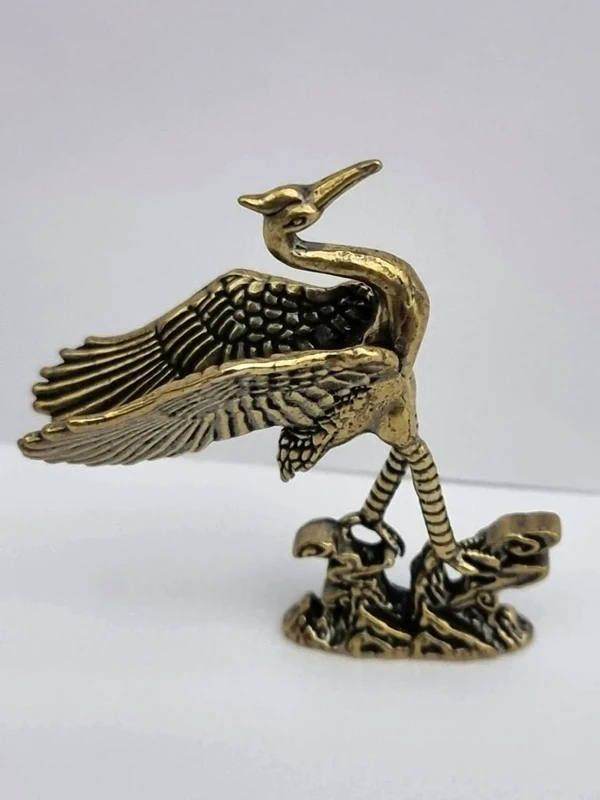 Brass Crane Figurine Gold Tone Vintage Style Bird Ornament Miniature with Gift Box