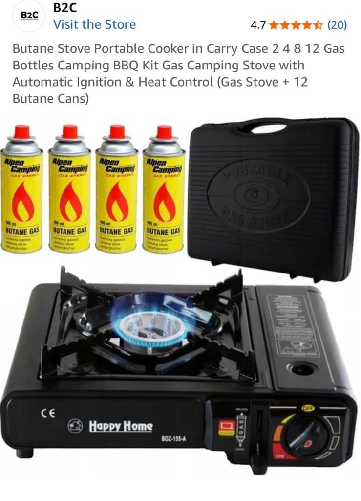 Happy Home Portable Butane Gas Stove with Carry Case & Cans