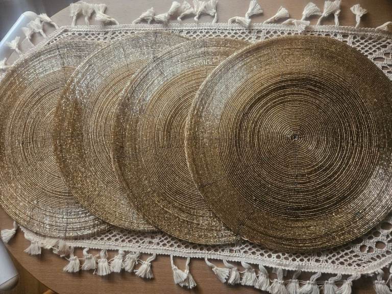 Set of 4 Gold Beaded Placemats - As Good As New