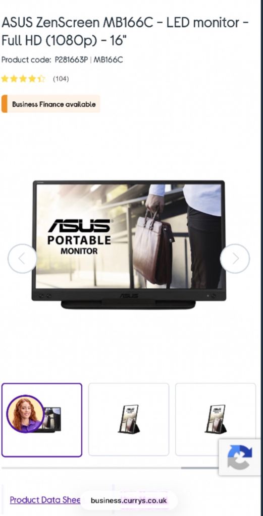 Brand new ASUS ZenScreen MB166C Portable 16" Monitor – Full HD