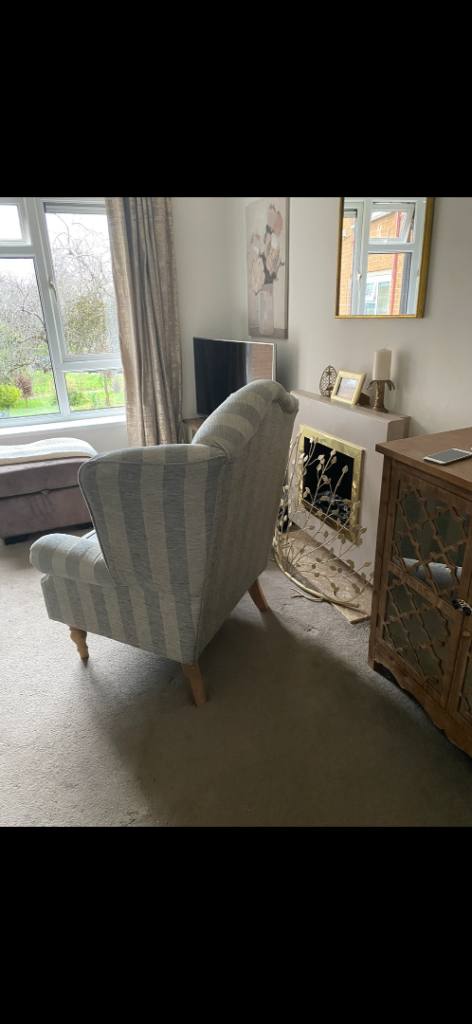 Grey striped arm chair