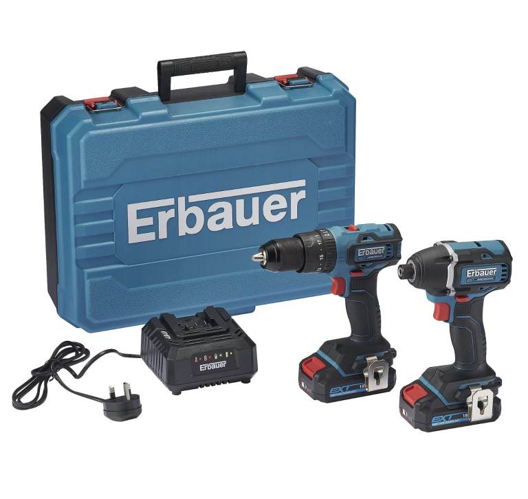 Brand New in Box, Erbauer EXT18V™ Cordless Drill and Impact Driver Twinpack