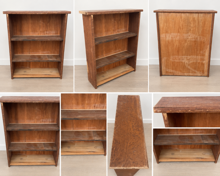 Vintage Rustic Wooden Open Bookcase / Shelving Unit 