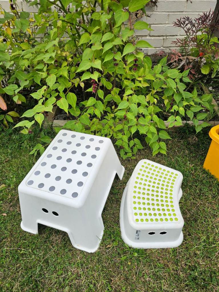 Kids' Step Stools - White with Grey/Green Dots