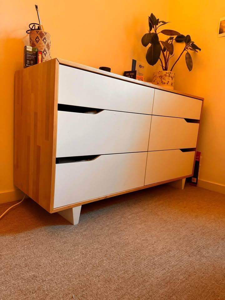 image for Midcentury modern white and pine wood dresser