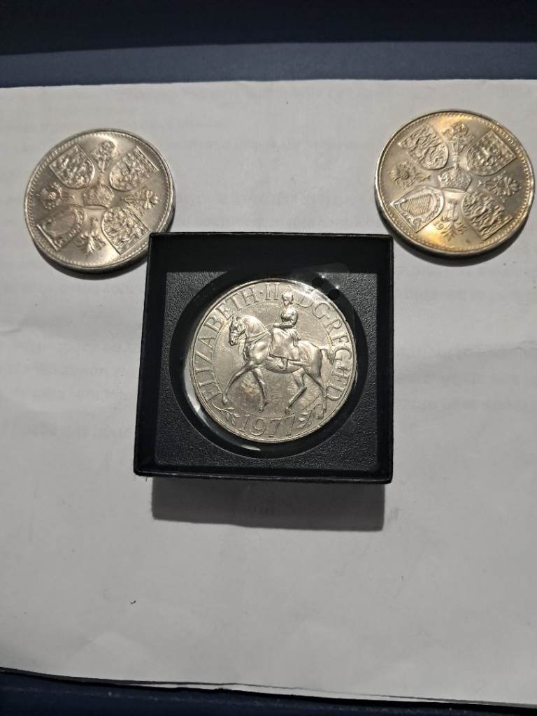 Queen Elizabeth II  coronation coin and the othe 2 coins her silver jubilee 