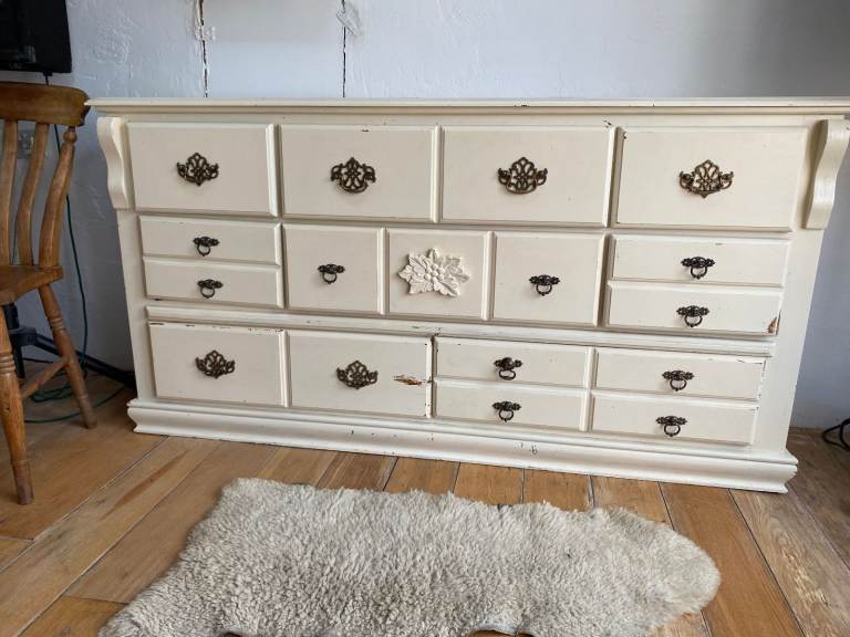 Chest of drawers: substantial in size: shabby chic pine