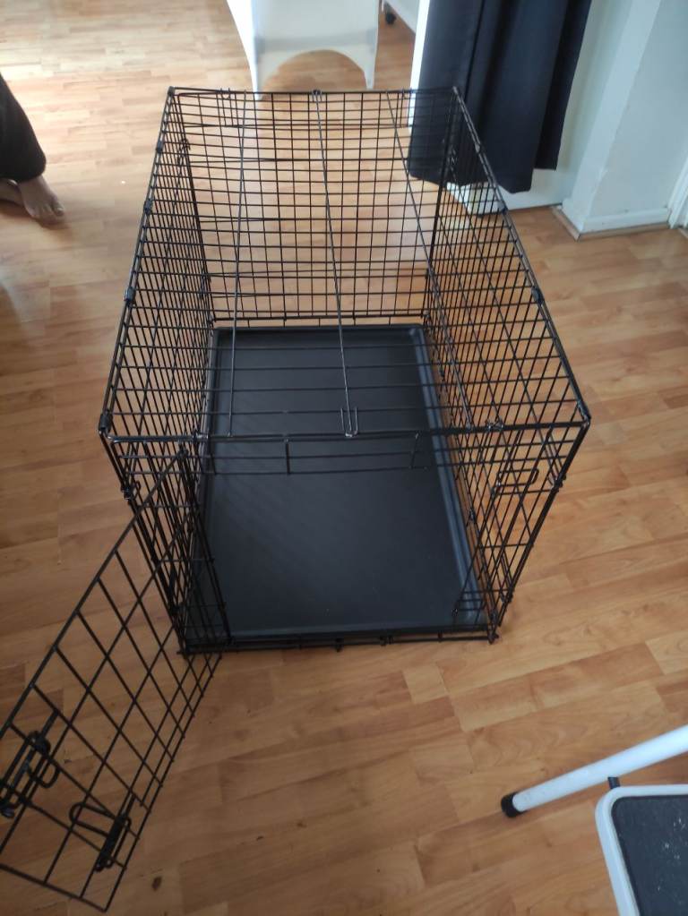 Furdreams 30 Inch Dog Cage Crate Heavy Duty Black Metal Folding Crate with 2 Doors (Front & Side
