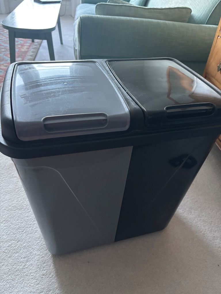 Dual Compartment Recycling Bin - Grey/Black, Good Condition