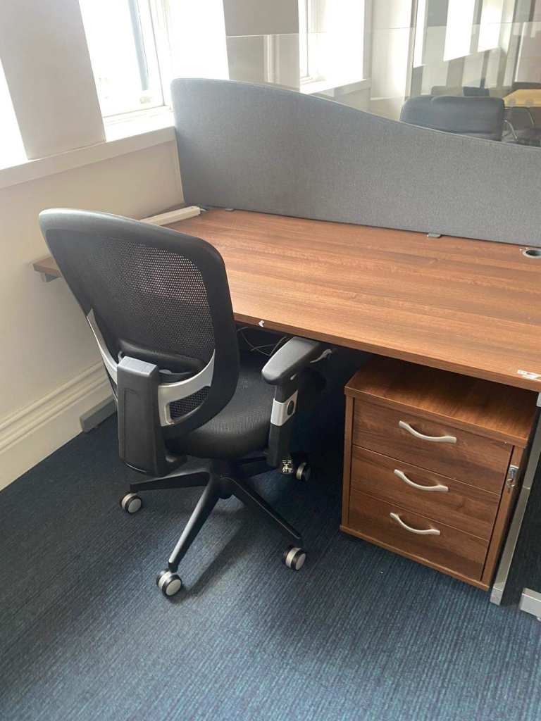 1600mm Walnut Office Desks with Pedestal Draws