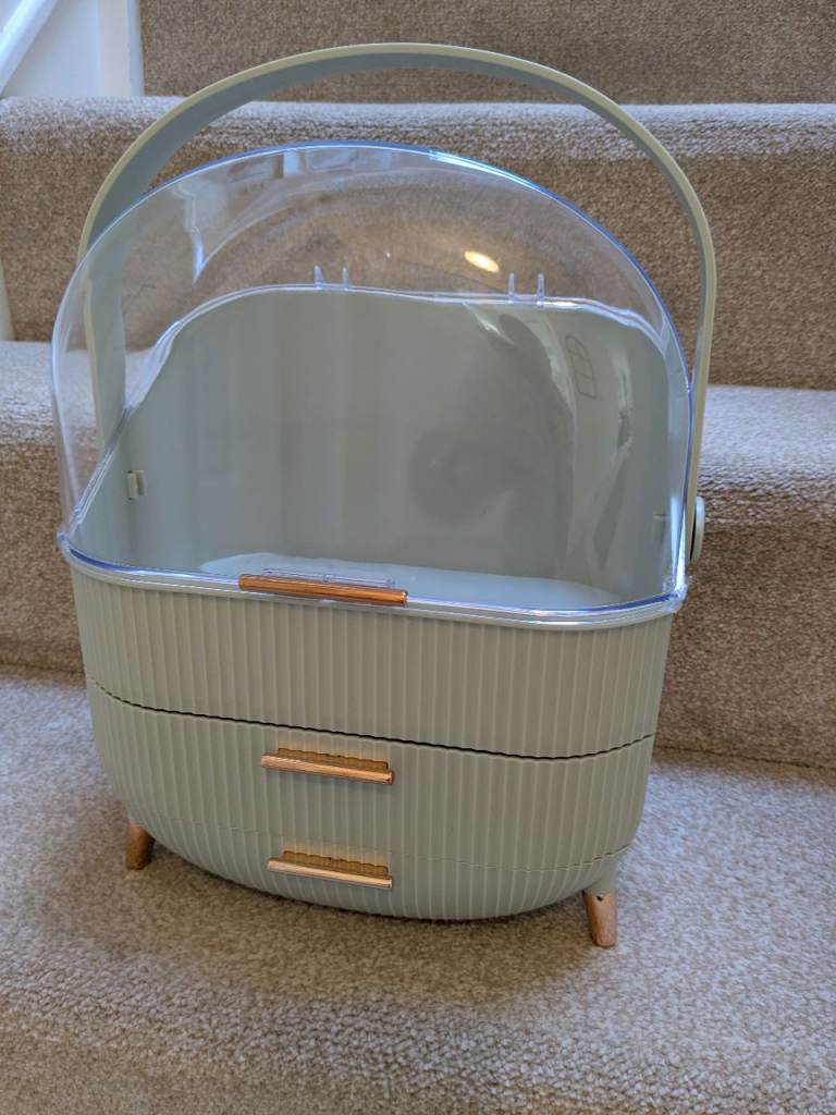 Stylish Grey Storage Box with Drawers and Clear Lid