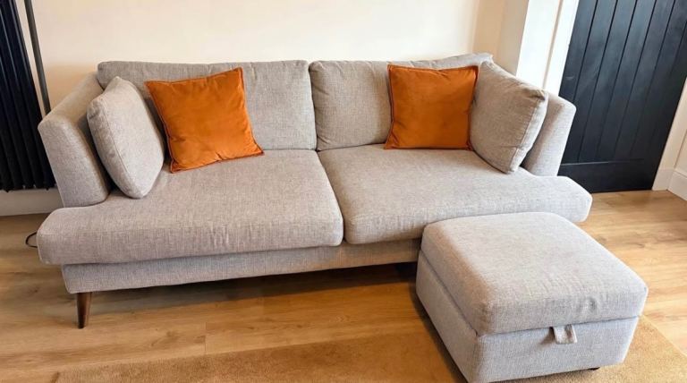 Grey DFS 3 seater sofa with footstool