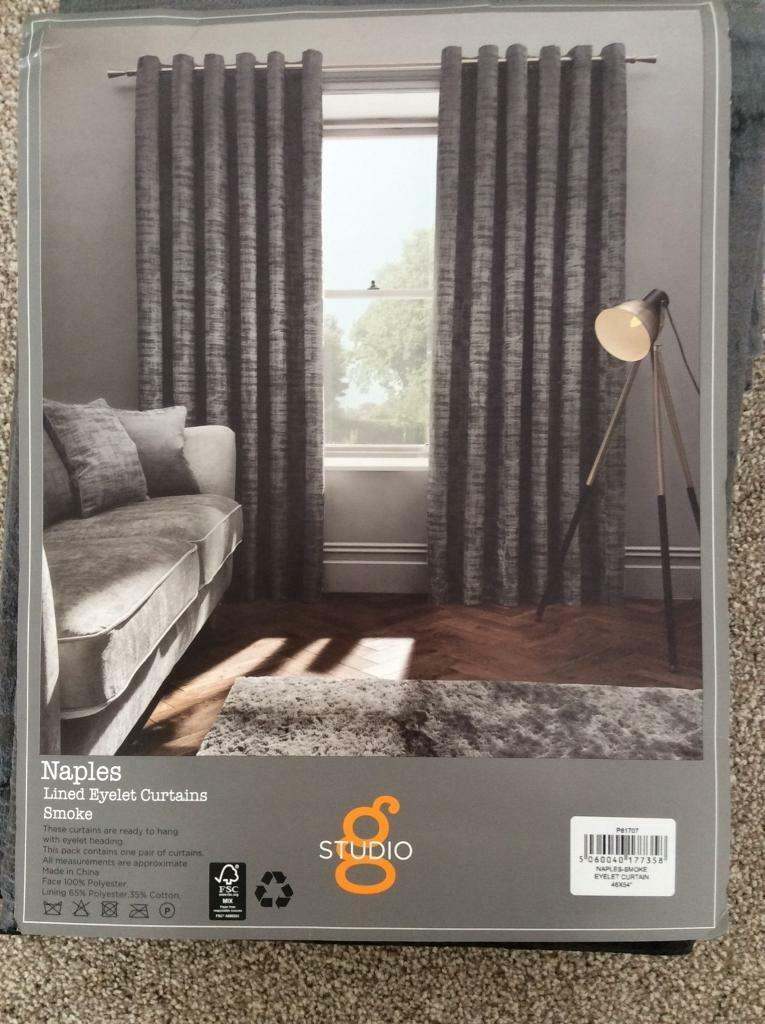 Lined eyelet curtains - smoke