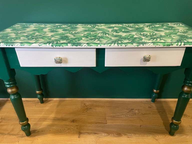 Bespoke Chic Handpainted Solid Pine Dressing Table Glass Top + Oak Ladder Chair