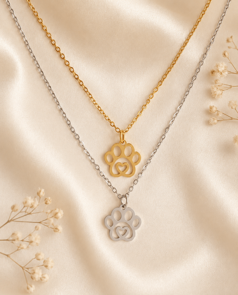 Paw Heart Pendant Necklace Gold/Silver Plated Pet Lover Dog Cat Gift for Her Everyday Wear