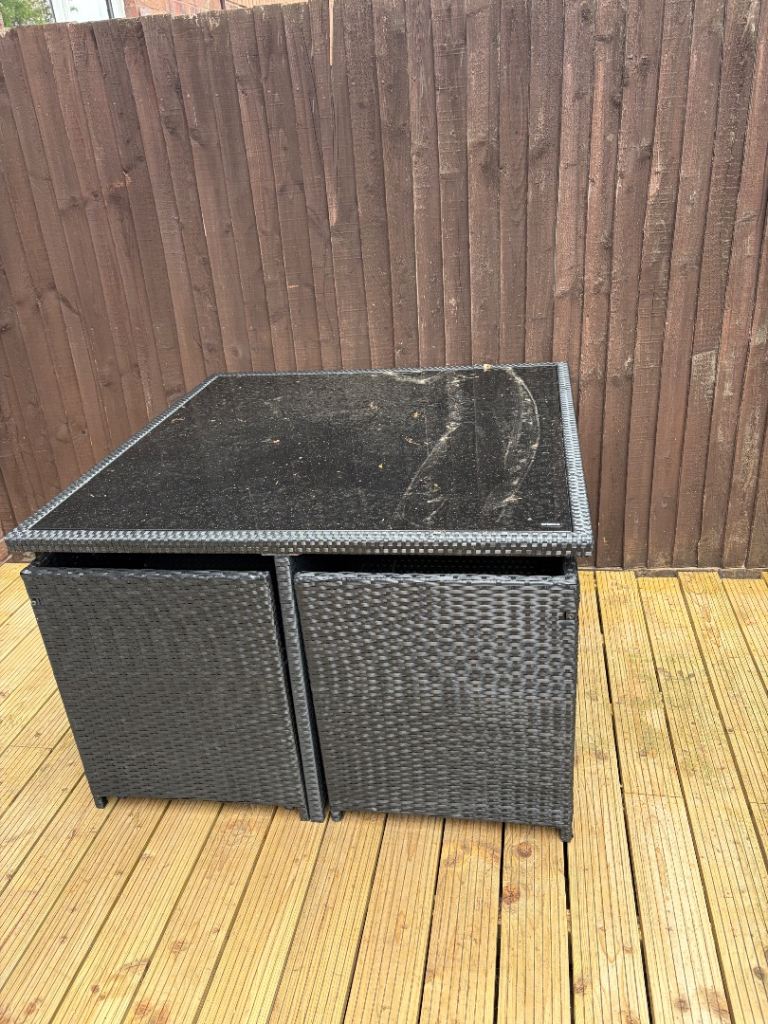 Rattan Cube Garden Furniture Set – Grey, Good Condition