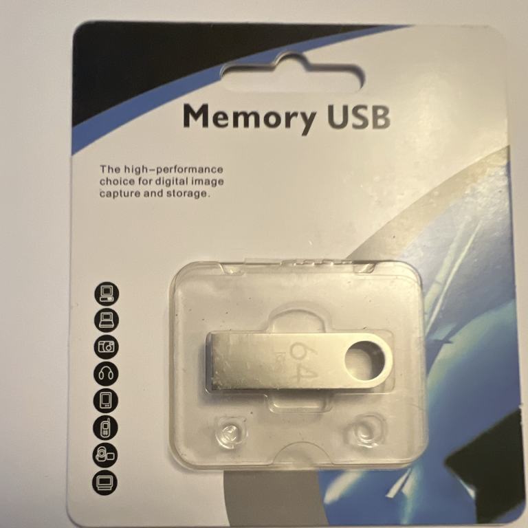 Memory USB 64GB USB 2.0 Flash Drive, Silver, Plug and Play PC Mac MP3 GPS