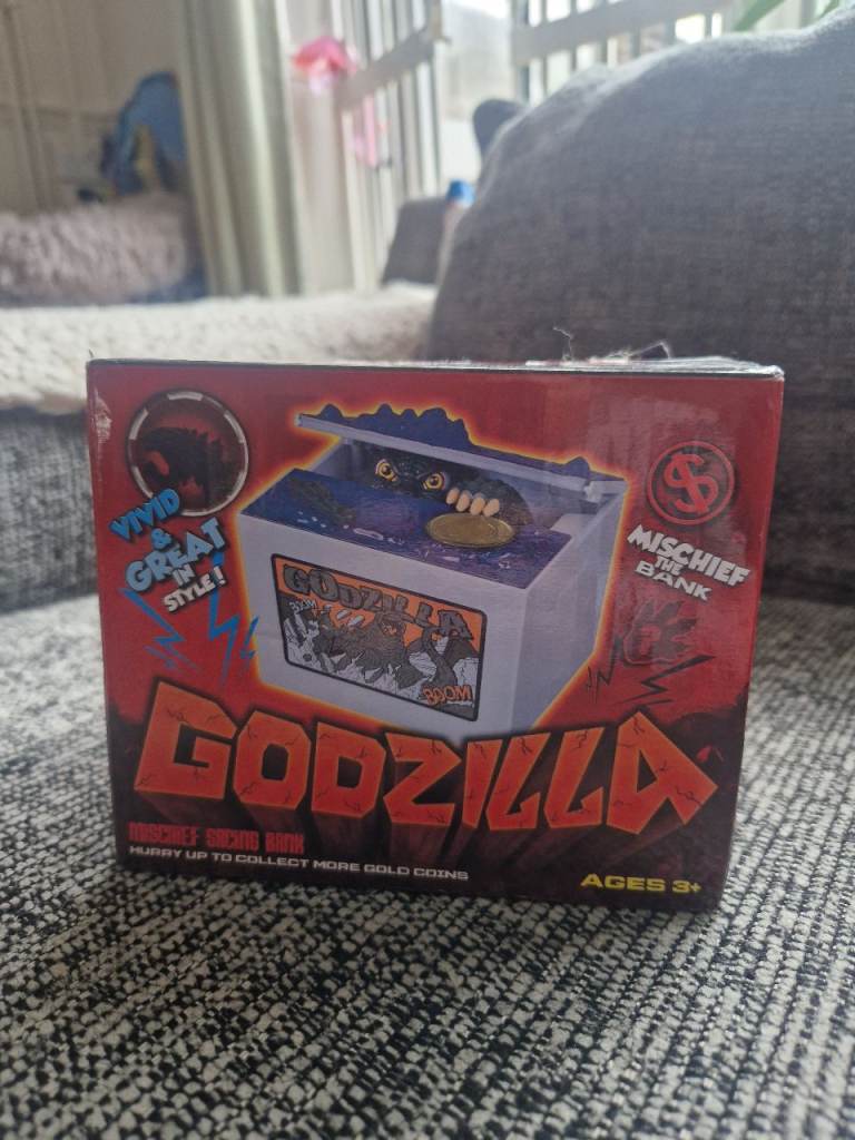 Used but works well godzilla mischief saving bank toy retro 