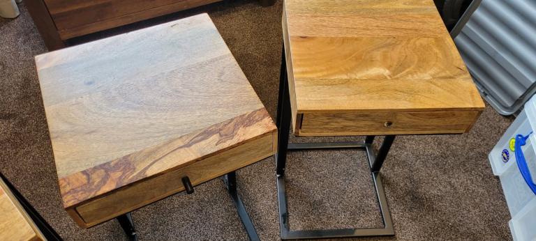 Set of 3 Wooden Bedside Tables with Metal Frames – Good Condition