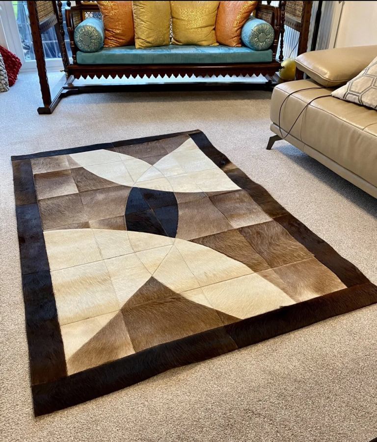 100% Genuine Cow Hide Hairon Leather Area Rug 179cm x 121cm Hand Made