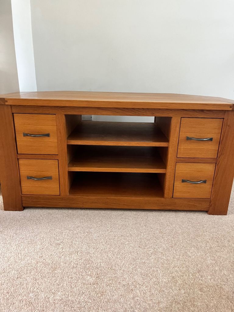 Solid oak corner TV unit