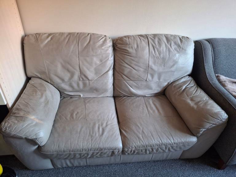 Comfortable 2-Seater Leather Sofa – Beige, Fair Condition