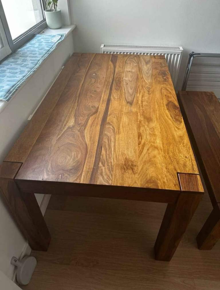Solid wood dining table + bench