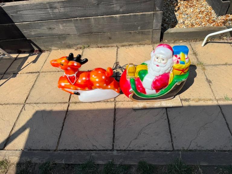 Blow mold Christmas Reindeer and Santa Sleigh Outdoor Decoration