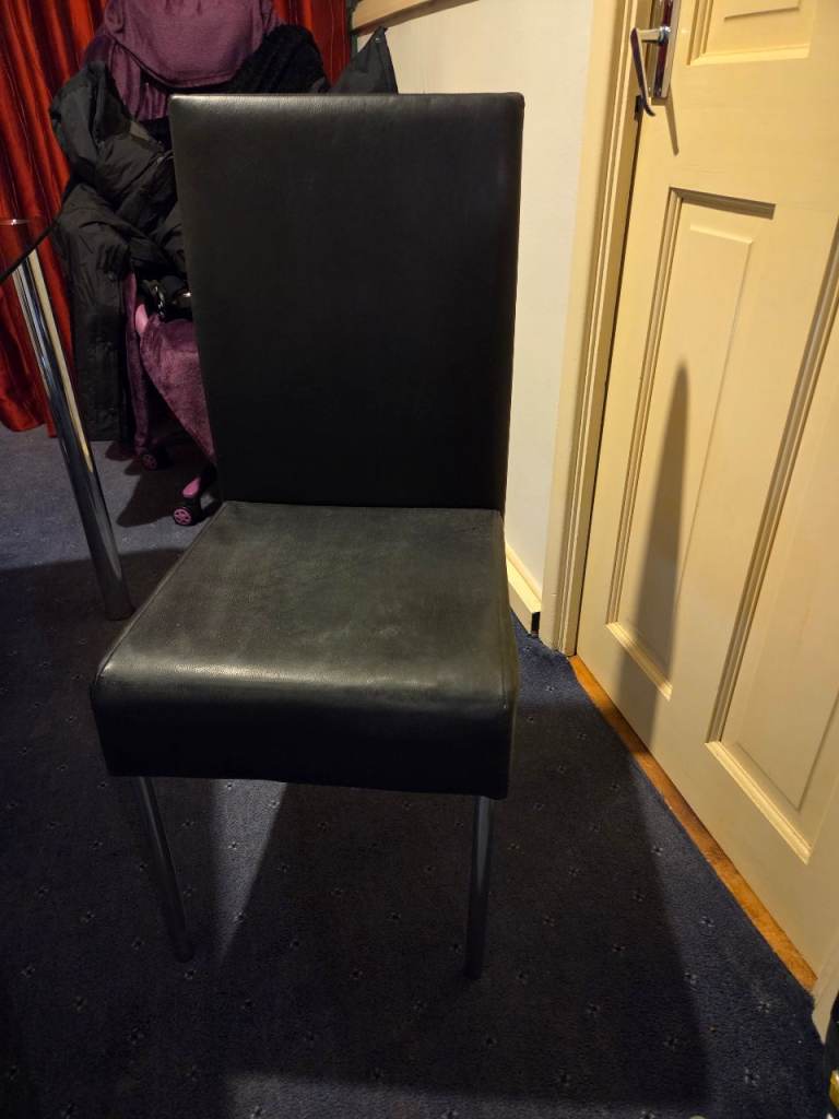 Glass table + 4 faux leather chairs