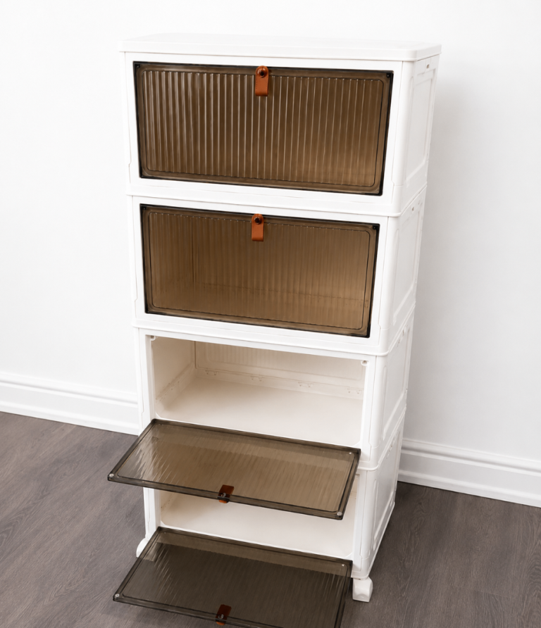 4-Tier Stackable Storage Cabinet with Flip Doors 