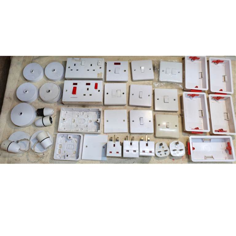 Assortment of Electrical Accessories - Sockets, Light Switches, Back Boxes