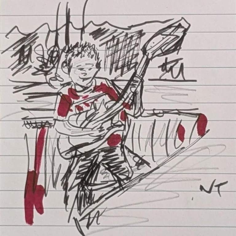 Hand Drawn Illustration Original Sketch Drawing 'Boy Playing His Guitar'   