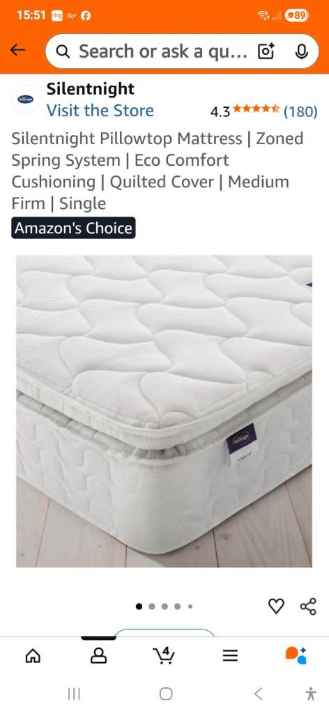 Silent night pillow top single mattress 
