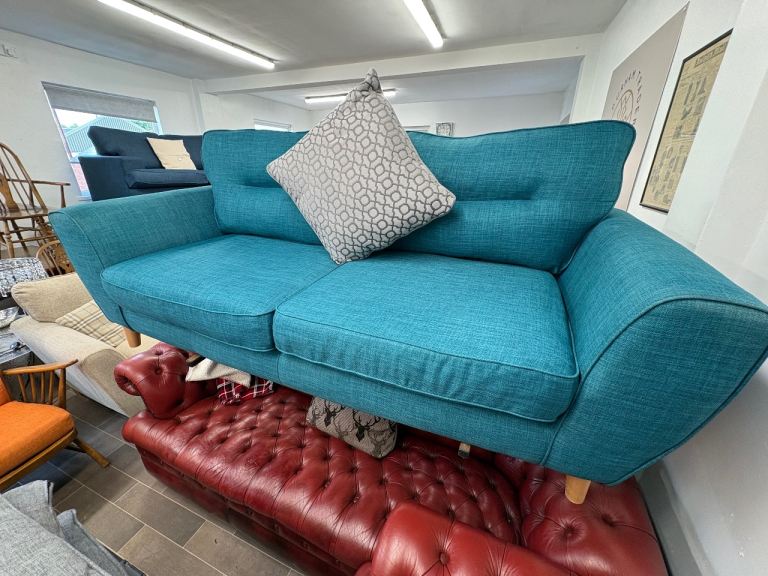 Teal Blue Fabric 3 Seater Sofa – Great Condition