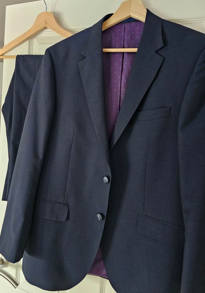 Men's Navy Blue Suit Jacket and Trousers – Good Condition