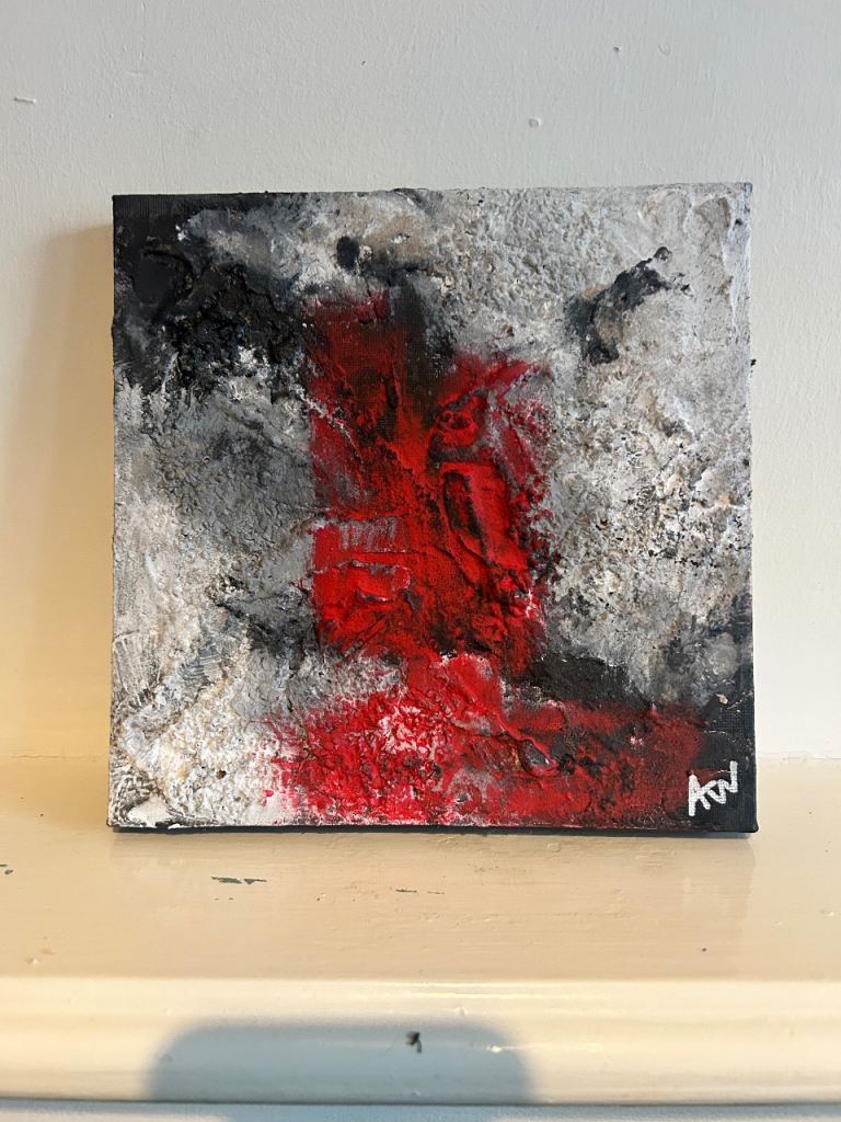 Abstract Textured Red & Grey Painting – Original Art