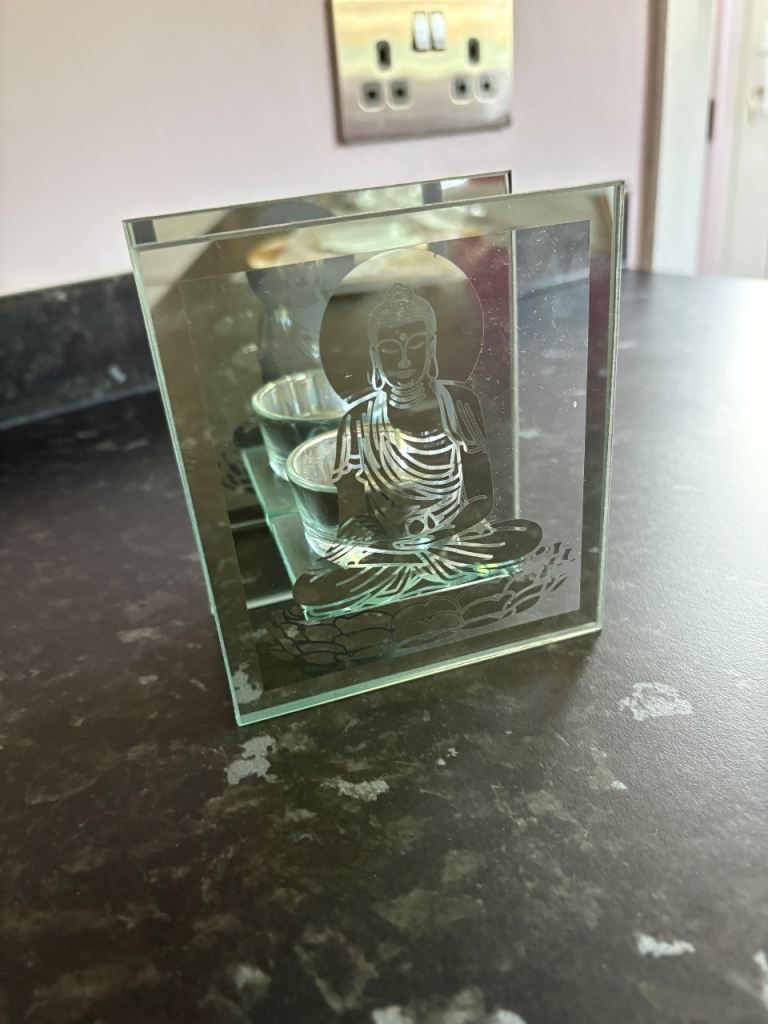 Glass Buddha Tealight Holder – Good Condition