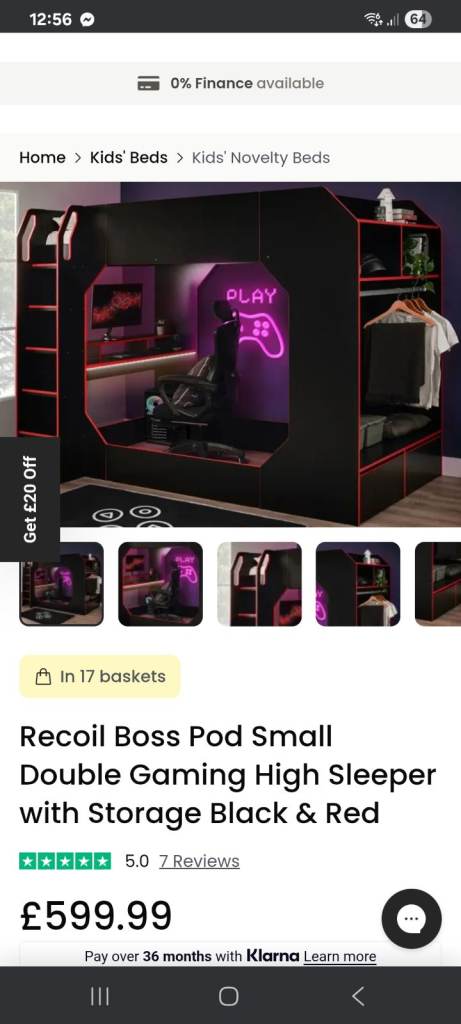 Recoil Boss Pod Small Double Gaming High Sleeper - Black & Red