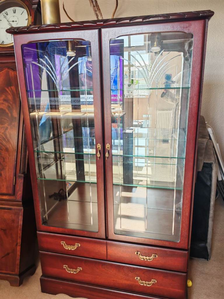 John E. Coyle Mahogany Lighted Display Cabinet with Drawers