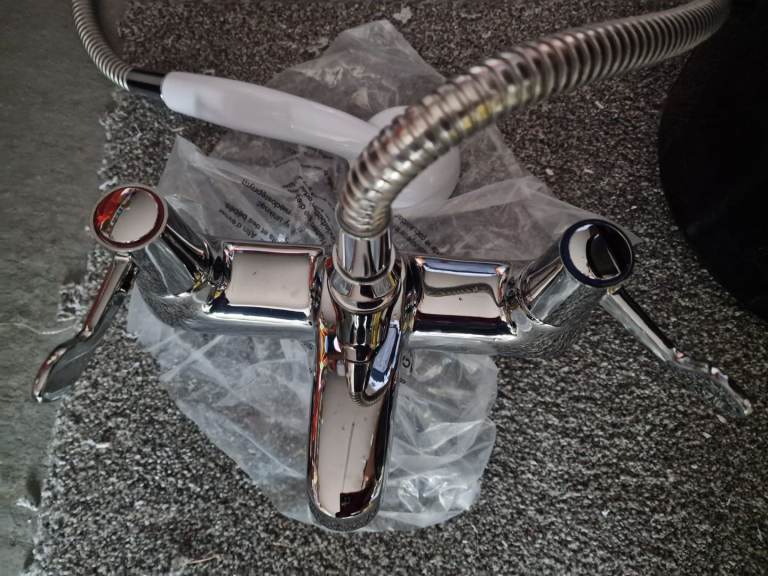 image for Commercial Chrome 180mm Lever 2 Tap Holes Bath Shower Mixer Tap