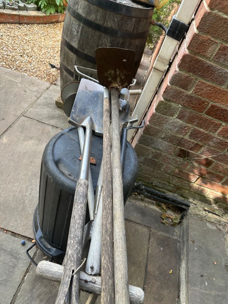 Used Garden Tools Bundle - Shovels, Spades, and Wheelbarrow