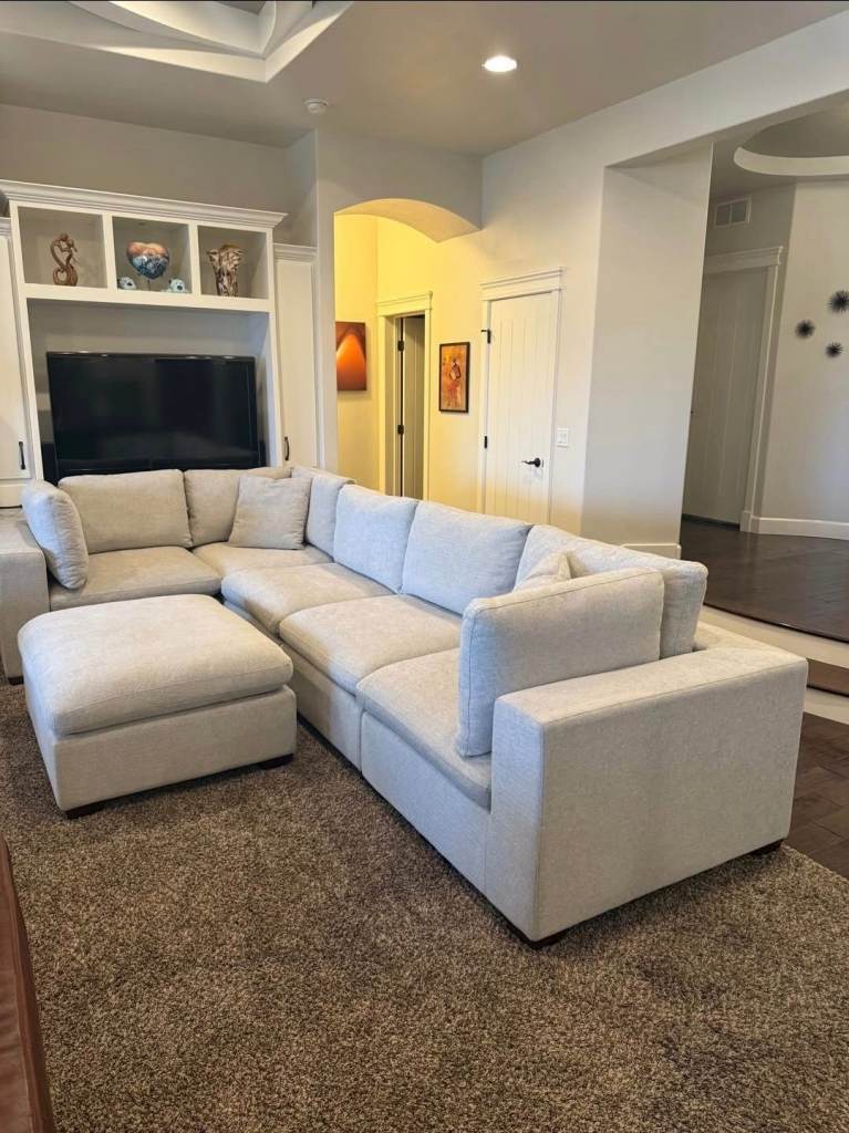 Large Light Grey Sectional Sofa with Ottoman - Comfy!