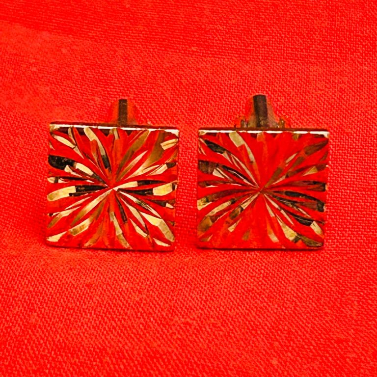 Period Gold-Tone Square Cufflinks 15mm Sunburst Design-Elegant Vintage Style! 