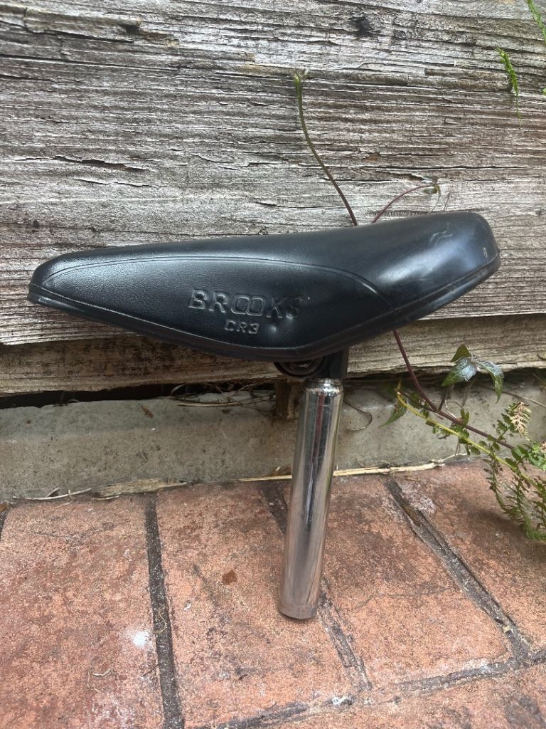 Vintage Brooks CR3 Bike Saddle and Seatpost