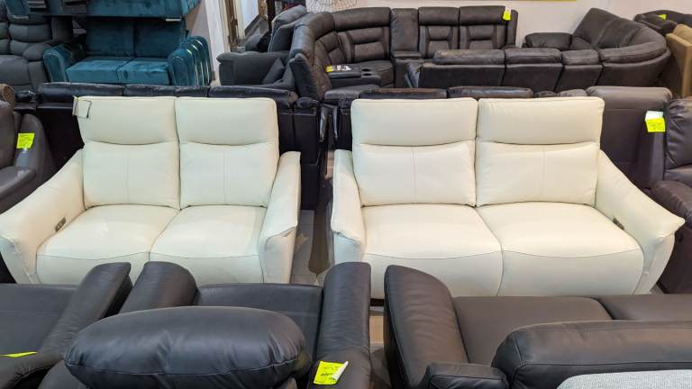 Cream Real leather Powder Recliner 3+2 Seater sofa Set 